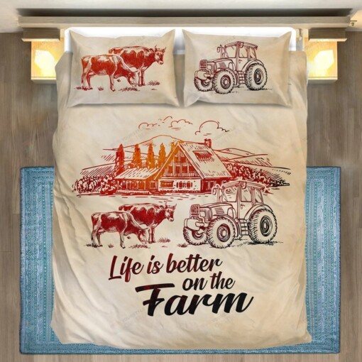 Life Is Better On Farm With Cows Tractor Bedding Set Bed Sheet Spread Comforter Duvet Cover Bedding Sets