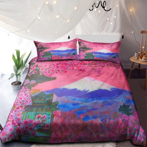 Sakura And Mountain Fuji Bedding Set Bed Sheets Spread Comforter Duvet Cover Bedding Sets