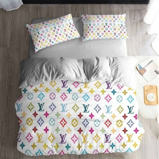 Lv Colorful White Backdrop 3d Printed Bedding Sets Quilt Sets