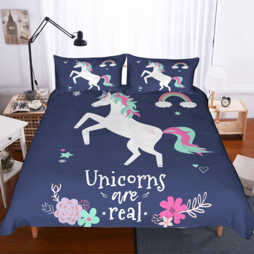 3d Black Unicorn Floral Bedding Set Bedding Sets Duvet Cover