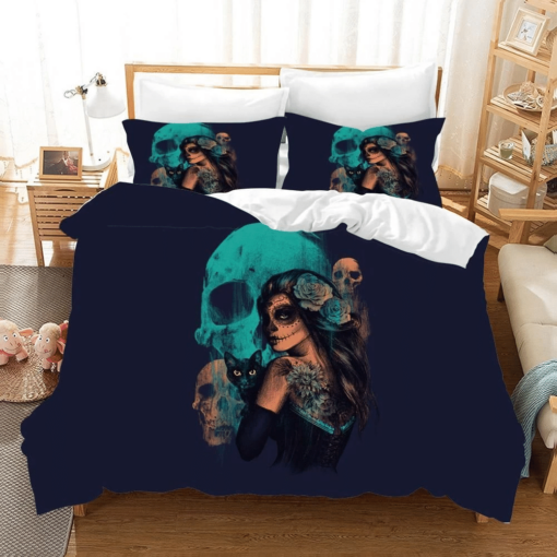 3d Black Floral Skull Bedding Set Bedding Sets Duvet Cover