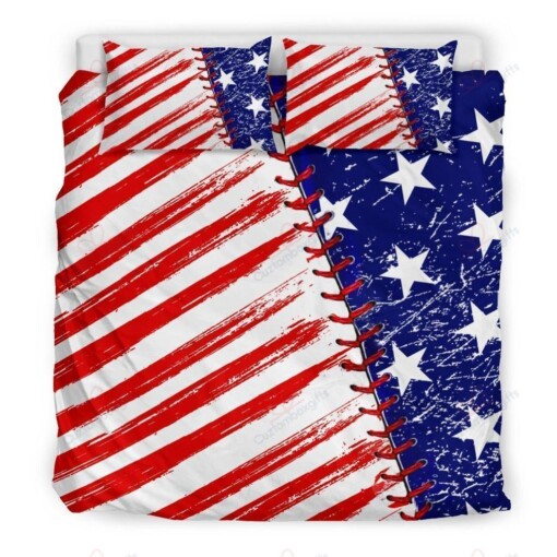 Baseball Us Flag Printed Bedding Set Bedding Sets Duvet Cover