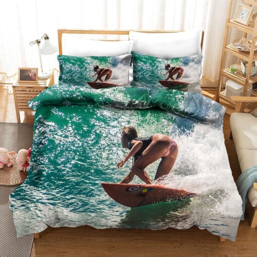 3d Surfer Sunset Bedding Set Bedding Sets Duvet Cover Bedroom
