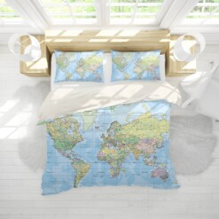 3d Blue World Map Bedding Set Bedding Sets Duvet Cover