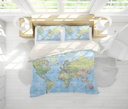 3d Blue World Map Bedding Set Bedding Sets Duvet Cover