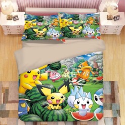 Cartoon Pikachu 5 Duvet Cover Quilt Cover Pillowcase Animation Bedding