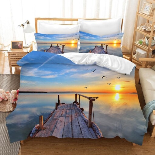 3d Sunrise Trestle Bridge Seagull Landscape Bedding Set Bedding Sets