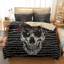 Black White Rose Skull Bedding Sets Duvet Cover Bedroom Quilt