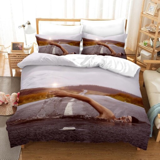 3d Swimmer Road Bedding Set Bedding Sets Duvet Cover Bedroom