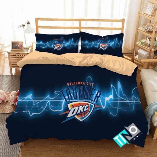 3d Nba Oklahoma City Thunder Logo Basketball Bedding Set 1