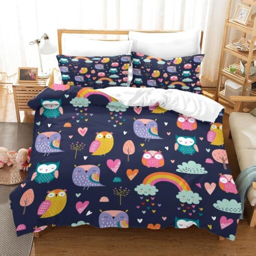 3d Cartoon Rainbow Owl Bedding Set Bedding Sets Duvet Cover