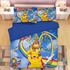 Cartoon Pikachu 7 Duvet Cover Quilt Cover Pillowcase Animation Bedding