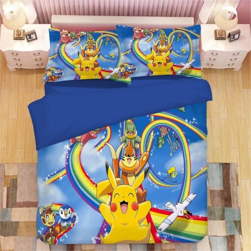 Cartoon Pikachu 7 Duvet Cover Quilt Cover Pillowcase Animation Bedding