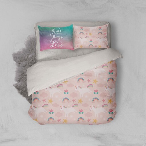 3d Unicorn Rainbow Bedding Set Bedding Sets Duvet Cover Bedroom