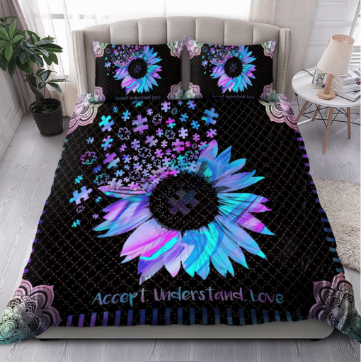 Autism Awareness With Sunflower Duvet Cover Bedding Set