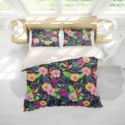 3d Black Pink Yellow Floral Bedding Set Bedding Sets Duvet