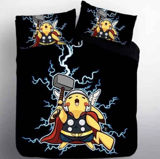 Pokemon Pikachu Thor 3 Duvet Cover Quilt Cover Pillowcase Bedding