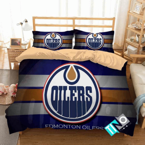 Nhl Edmonton Oilers 2 Logo 3d Duvet Cover Bedding Set