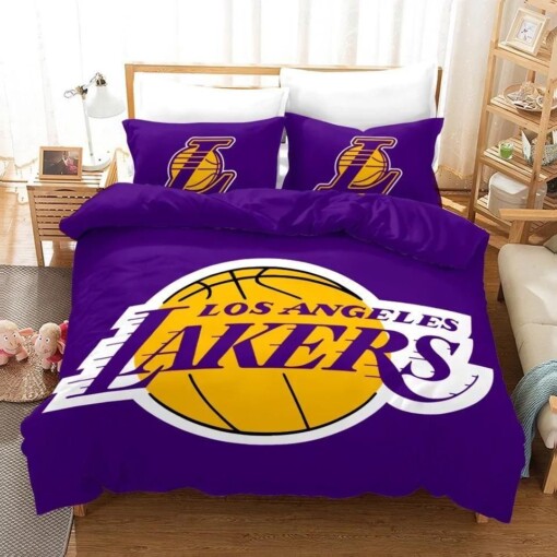 Nba Lakers Logo Basketball Duvet Cover Bedding Set Quilt Bed