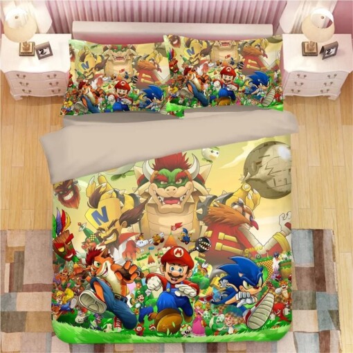 Sonic The Hedgehog Mario 23 Duvet Cover Pillowcase Bedding Set