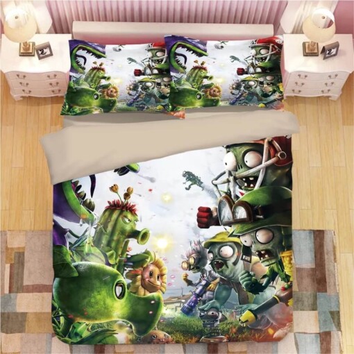 Plants Vs Zombies 4 Duvet Cover Pillowcase Bedding Set Quilt Bed