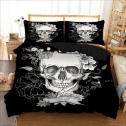 Skull In Flowers Custom Bedding Sets Duvet Cover Bedroom Quilt