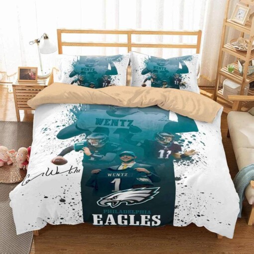 Philadelphia Eagles Carson Wentz Duvet Cover Bedding Set Quilt Bed