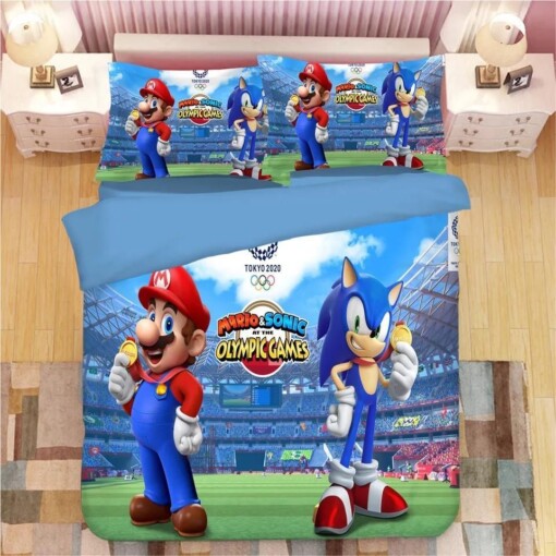 Sonic The Hedgehog Mario 25 Duvet Cover Pillowcase Bedding Set