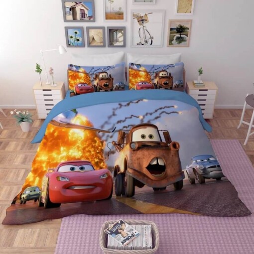 Movie Cars Lightning Mcqueen 4 Duvet Cover Pillowcase Bedding Set