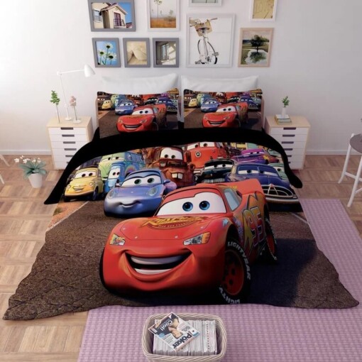 Movie Cars Lightning Mcqueen 5 Duvet Cover Pillowcase Bedding Set