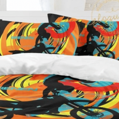 Kids Motocross Gifts Orange Yellow Bedding Sets Duvet Cover Bedroom