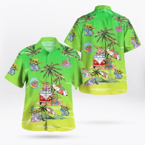 Baby Yoda Summer Time Hawaiian Shirt Green