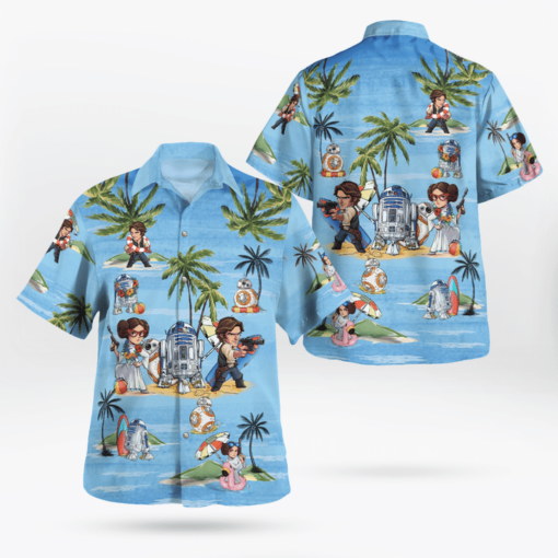 Leia Solo Bb8 R2D2 Summer Time Hawaiian Shirt Blue