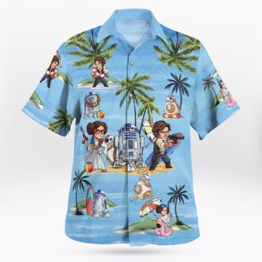 Leia Solo Bb8 R2D2 Summer Time Hawaiian Shirt Blue