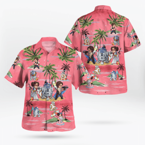 Leia Solo Bb8 R2D2 Summer Time Hawaiian Shirt Pink