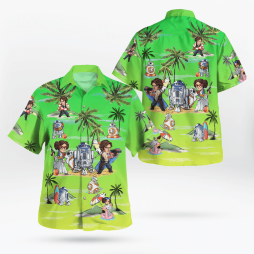 Leia Solo Bb8 R2D2 Summer Time Hawaiian Shirt Sunset Green