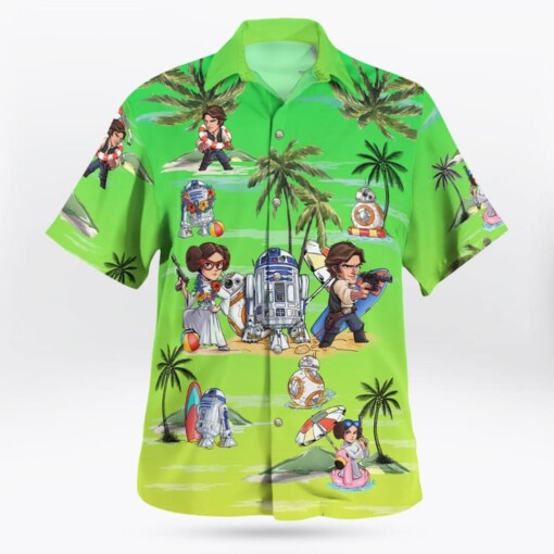 Leia Solo Bb8 R2D2 Summer Time Hawaiian Shirt Sunset Green