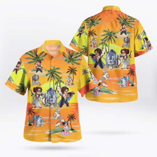 Leia Solo Bb8 R2D2 Summer Time Hawaiian Shirt Sunset Yellow