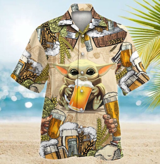 Star Wars Baby Yoda And Beer Wheat Hawaiian Shirt