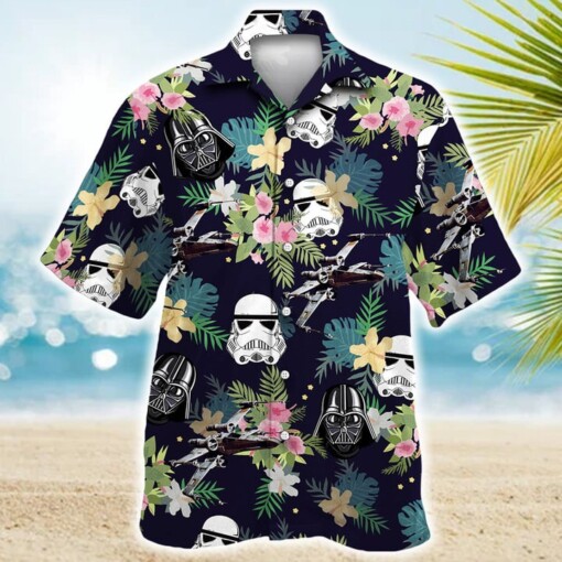 Star Wars Darth Vader Stormtrooper Helmet Tropical Pattern Hawaiian Shirt