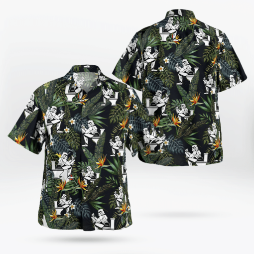 Stormtrooper Reading On The Toilet Tropical Leaves Hawaiian Shirt