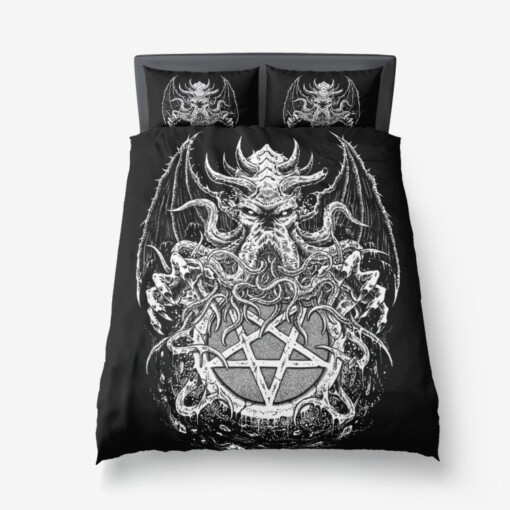 Satanic Inverted Pentagram Demon Skull Octopus 3 Piece Duvet Set