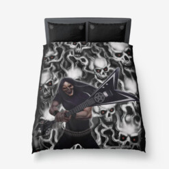 Guitar Skull Glam Metal Heavy Metal Music Rocker 3 Piece Duvet Set Bright White Version