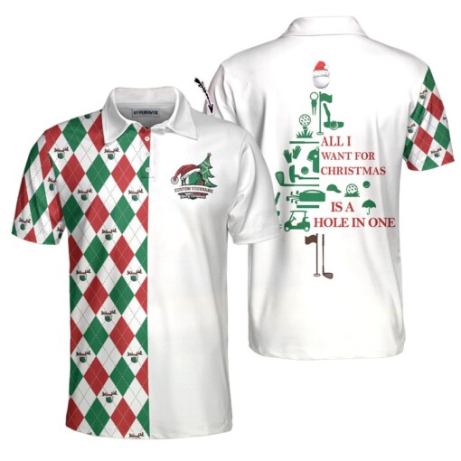 All I Want For Christmas Is A Hole In One Custom Polo Shirt Personalized Argyle Long Sleeve Shirt For Golfers