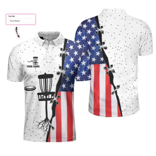 American Flag Disc Golf Custom Polo Shirt Dot Pattern Disc Golf Shirt For Men Personalized Disc Golf Shirt