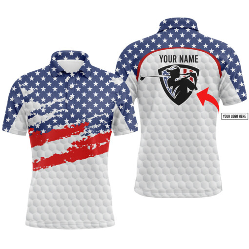 American Flag Men Golf Polo Shirts Custom Name And Logo Personalized Team Golf Polo Shirt