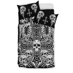 Skull Skeleton Inverted Cross 3 Piece Duvet Set Version # 2