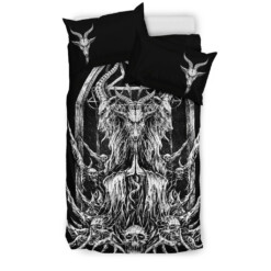 Skull Inverted Pentagram Satanic Goat Shrine 2nd Prayer Black And White Version 3 Piece Duvet Set