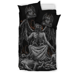 Skull Skeleton Winged Demon God Satanic Pentagram 3 Piece Duvet Set Dark Version