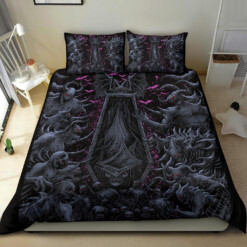 Coffin Shroud Bat Wing Demon Galore 3 Piece Duvet Set Night Blue Pink